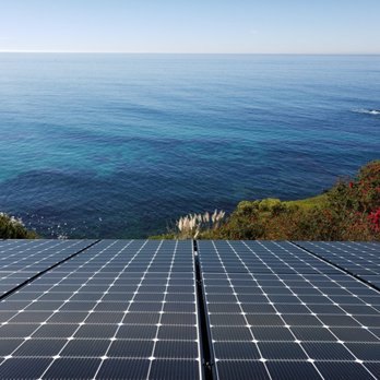 Solar array on a bluff overlooking the ocean