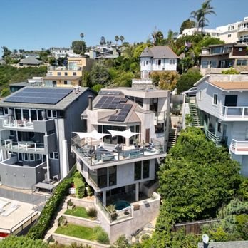 Panels on a modern hillside home